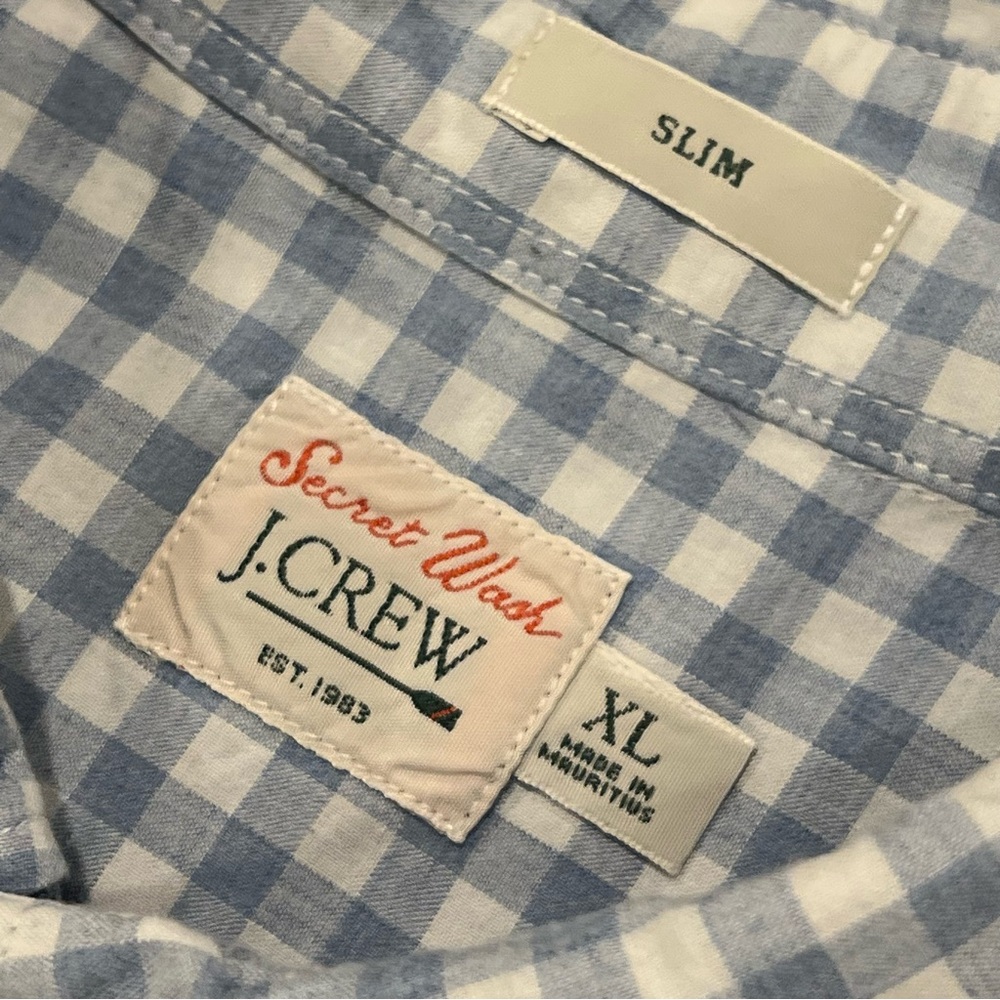 J.Crew Men’s Secret Wash Slim Fit Cotton Poplin Shirt Blue Plaid XL Preppy - Picture 12 of 16